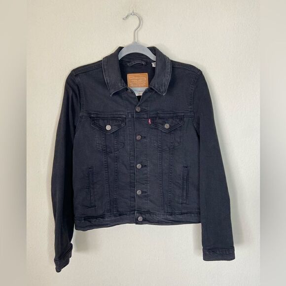 Levi’s Ex Boyfriend Trucker Denim Black Jacket Size M - Picture 6 of 11